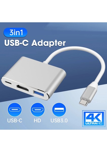 Usb-C HDMI 4K 3 In 1 Kablo Dönüştürücü Için Samsung Huawei iPad Mac Ns USB 3.1 Tip C HDMI 4K USB 3.0 Çoklayıcı Çevirici