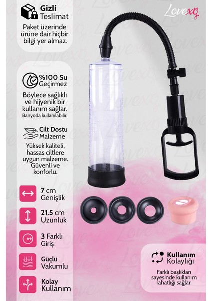 Büyük Boy Tetikli Vakumlu Penis Pompası - Ölçekli Pompa & Üç Ebatlı Başlık