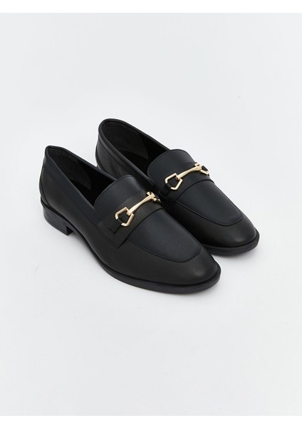 Yeni Sezon Deri Gorunumlu Metal Aplike Detayli Kadin Loafer Ayakkabi - S5MD44Z8