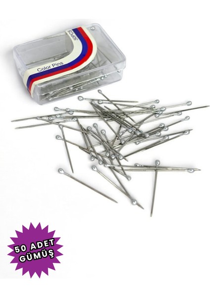 Toplu Iğne Gümüş Gri Renk 50 Adet 2.5cm - Eşarp ve Şal Iğnesi - Kadın Tesettür Çok Amaçlı Igne