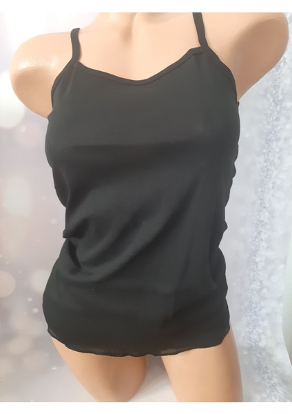 Siyah Ribana Ip Askılı %100 Cotton Kadın Rahat Kullanışlı Atlet