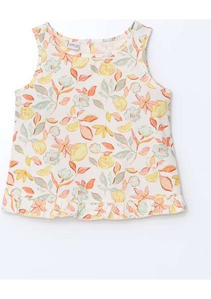 Yeni Sezon Bisiklet Yaka Cicekli Kiz Cocuk Crop Bluz - S5M288Z4