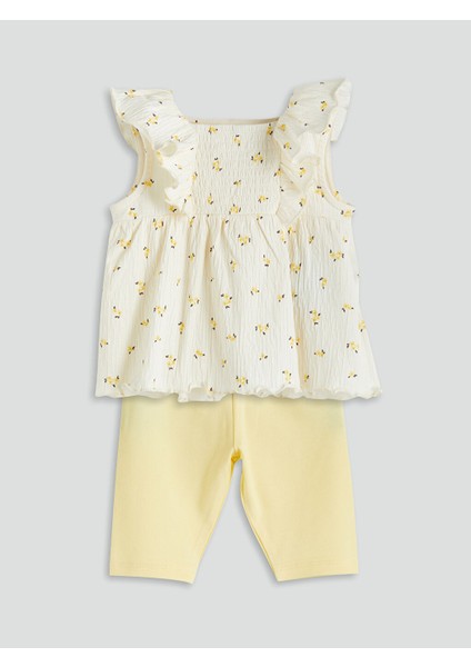 Yeni Sezon Cicekli Kiz Bebek Bluz ve Tayt 2'li - S5H905Z1