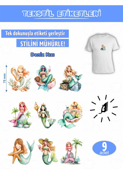 Ütü ile Yapışan Kıyafet Etiketi Deniz Kızı 9lu Set