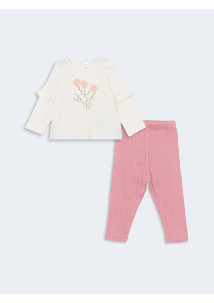 Yeni Sezon Bisiklet Yaka Baskili Kiz Bebek Bluz ve Tayt 2'li Takim - S56843Z1