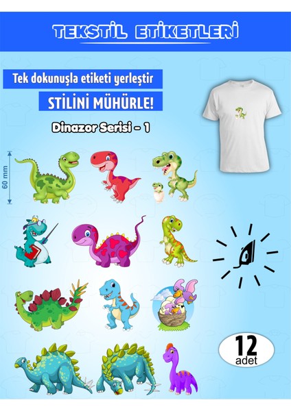 Ütü ile Yapışan Kıyafet Etiketi Dinazor Serisi