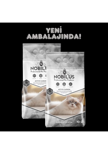 NOBİLUS Aktif Karbonlu, 2'li Avantaj Paketi, Koku Hapseden, Topaklanan, Tozsuz Kedi Kumu 10 Lt x 2 Adet
