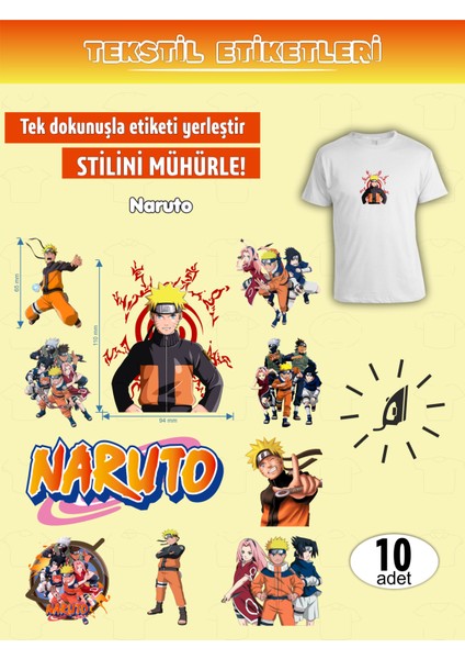 Ütü ile Yapışan Kıyafet Etiketi Naruto Serisi 10LU Set