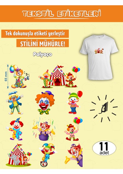 Ütü ile Yapışan Kıyafet Etiketi Palyaço Serisi 11LI Set