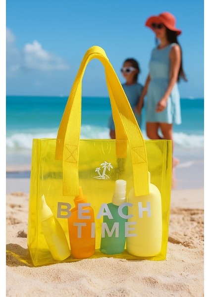 Beach Time Yazı Baskılı Şeffaf Plaj Çantası fiyatları