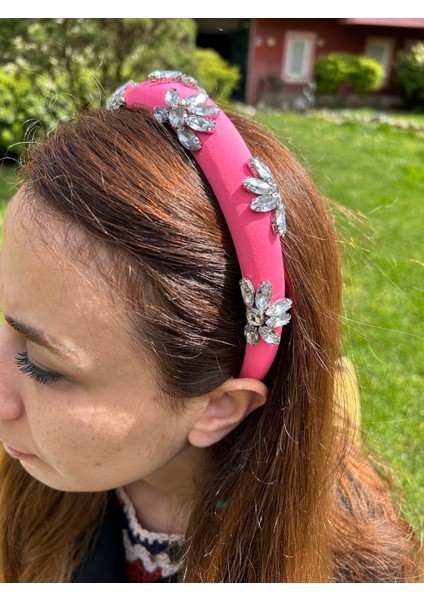 Abiye Kadın Mezuniyet Kına Ince Model Avize Taşlı Pembe Taç Saç Aksesuarı