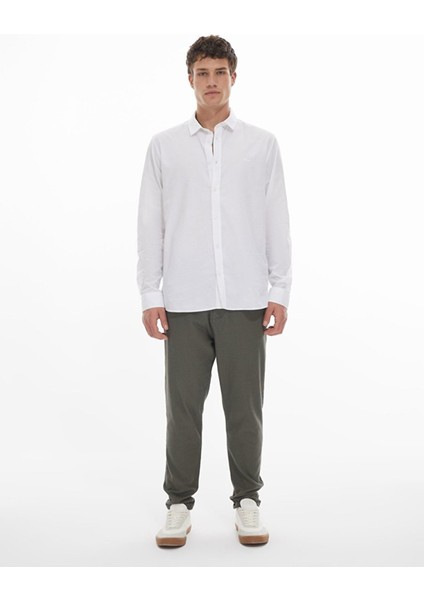 Erkek Keten Görünümlü Düz Paça Yeşil Pantolon