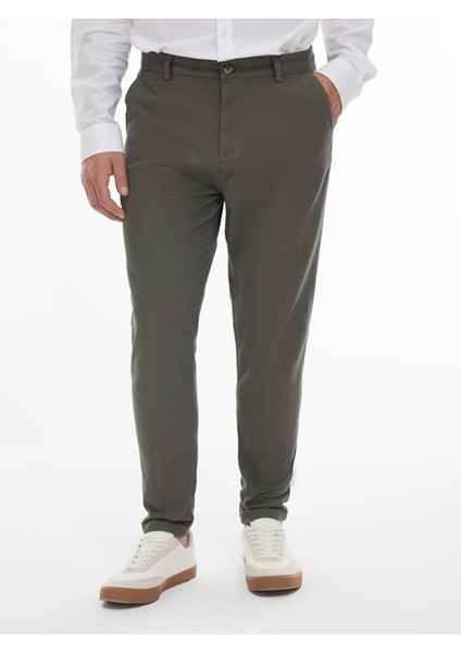 Erkek Keten Görünümlü Düz Paça Yeşil Pantolon fiyatları