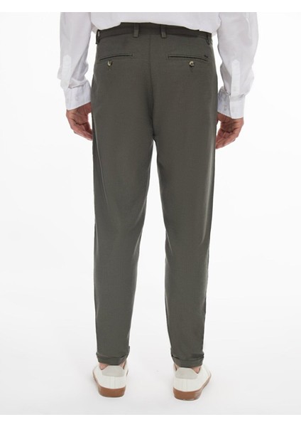 Erkek Keten Görünümlü Düz Paça Yeşil Pantolon modelleri