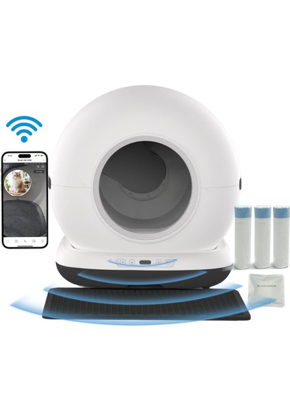 CB002 Kameralı Akıllı Otomatik Kedi Tuvaleti, App ile Uzaktan Kontrol, 72LT Hazne, 7lt Çöp Haznesi