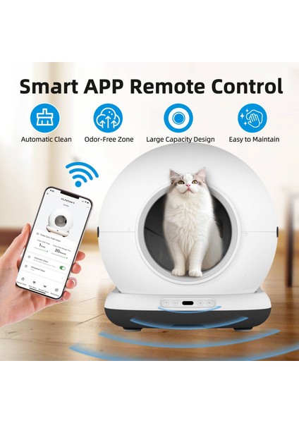 CB002 Kameralı Akıllı Otomatik Kedi Tuvaleti, App ile Uzaktan Kontrol, 72LT Hazne, 7lt Çöp Haznesi