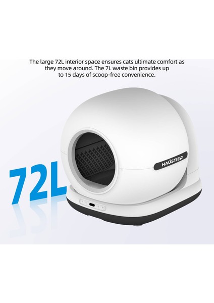 CB002 Kameralı Akıllı Otomatik Kedi Tuvaleti, App ile Uzaktan Kontrol, 72LT Hazne, 7lt Çöp Haznesi