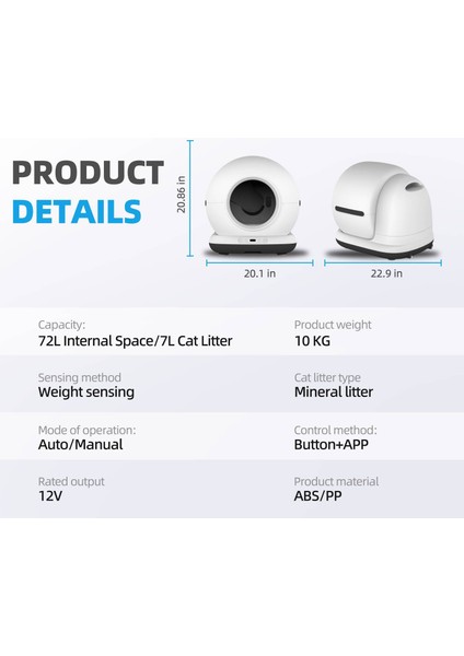 CB002 Kameralı Akıllı Otomatik Kedi Tuvaleti, App ile Uzaktan Kontrol, 72LT Hazne, 7lt Çöp Haznesi