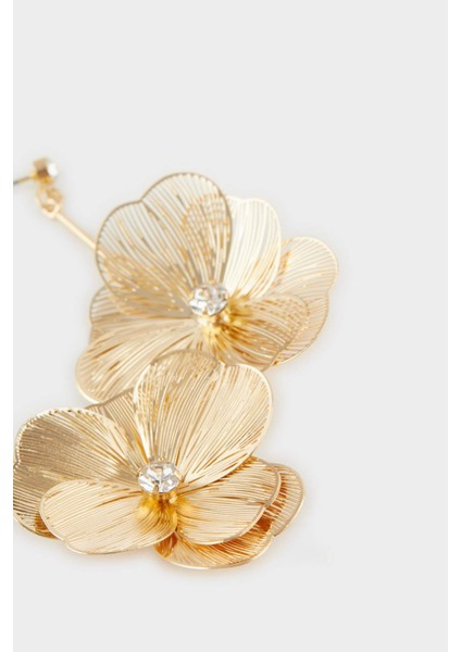 Kadın Çiçekli Gold Küpe F0892AXNS