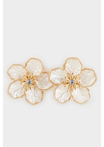 Kadın Sedef Çiçekli Gold Küpe F0897AXNS