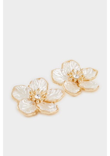 Kadın Sedef Çiçekli Gold Küpe F0897AXNS