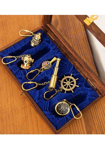 Premium Lüks Ahşap Kutulu Özel Üretim 6’lı Pirinç Anahtarlık Seti Vıp Takım Hediyelik Koleksiyon Elegance Seri
