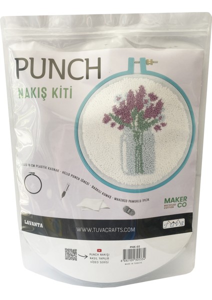 Punch Nakış Kiti Lavanta Desenli Kumaş Punch Yapım Seti