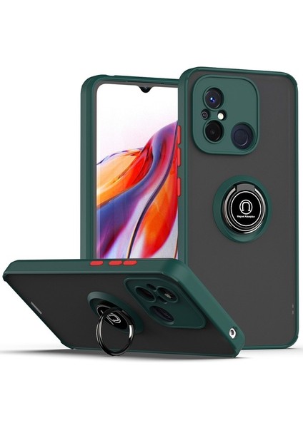 Xiaomi Redmi 12C Için Yüzük Stand Mat Sert Silikon Telefon Kılıfı - Yeşil (Yurt Dışından)