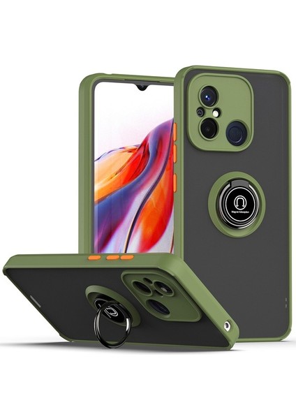 Xiaomi Redmi 12C Için Yüzük Stand Mat Sert Silikon Telefon Kılıfı - Yeşil (Yurt Dışından)