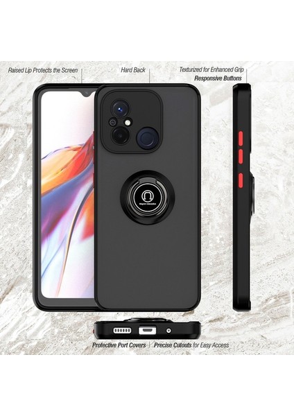Xiaomi Redmi 12C Için Yüzük Stand Mat Sert Silikon Telefon Kılıfı - Yeşil (Yurt Dışından)