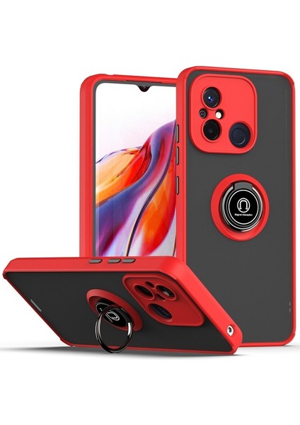 Xiaomi Redmi 12C Için Yüzük Stand Mat Sert Silikon Telefon Kılıfı - Yeşil (Yurt Dışından)