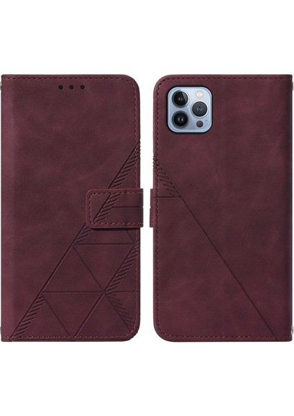 iPhone 15 Pro Için Kabartmalı Pu Deri Stand Cüzdan Telefon Kılıfı - Mavi (Yurt Dışından)