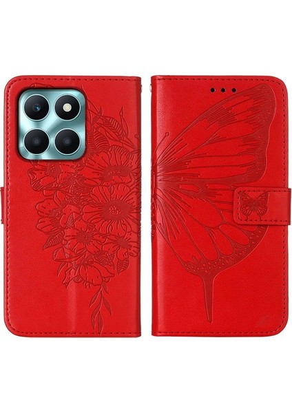 Honor X6A Için Kelebek Pu Deri Çevirmeli Cüzdan Stand Telefon Kılıfı - Rose Gold (Yurt Dışından)
