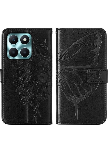 Honor X6A Için Kelebek Pu Deri Çevirmeli Cüzdan Stand Telefon Kılıfı - Rose Gold (Yurt Dışından)