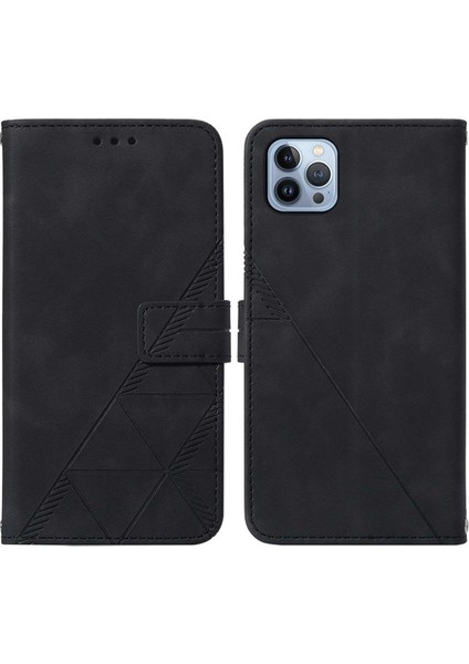 iPhone 15 Pro Için Kabartmalı Pu Deri Stand Cüzdan Telefon Kılıfı - Mavi (Yurt Dışından)