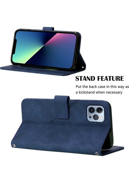 iPhone 15 Pro Için Kabartmalı Pu Deri Stand Cüzdan Telefon Kılıfı - Mavi (Yurt Dışından) fiyatları