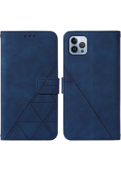 iPhone 15 Pro Için Kabartmalı Pu Deri Stand Cüzdan Telefon Kılıfı - Mavi (Yurt Dışından)