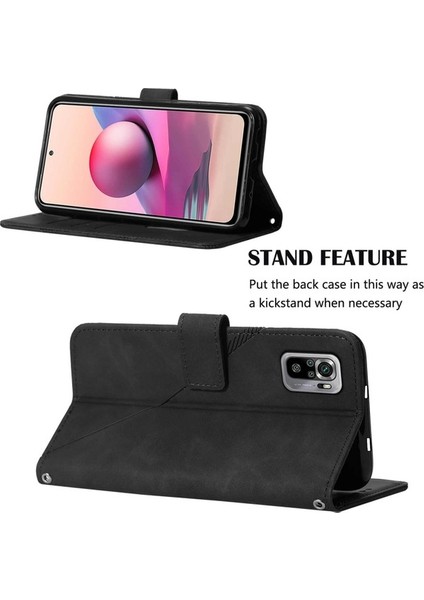 Redmi Note 10S / Note 10 4g Için Kabartmalı Pu Deri Stand Cüzdan Telefon Kılıfı - Siyah (Yurt Dışından) modelleri