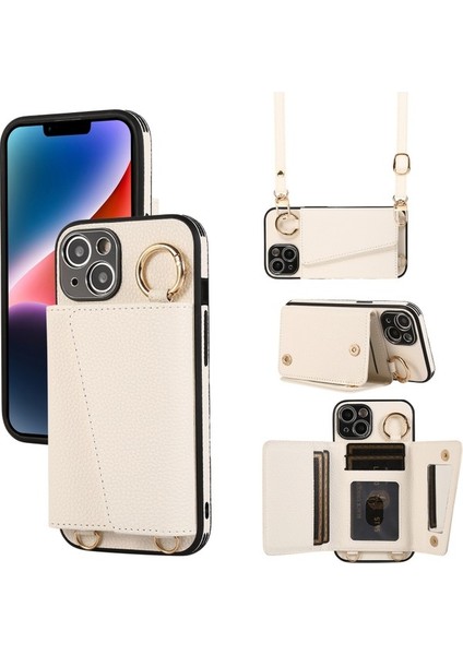 IPHONE14 Için Kart Tutucu Cep Telefonu Kapağı Omuz Askılı Siyah ile Deri Telefon Kasası (Yurt Dışından)