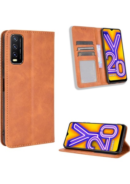 Retro Style Pu Deri Stand Cüzdan Telefon Kasası Için Vivo Y20/Y20I (Yurt Dışından)