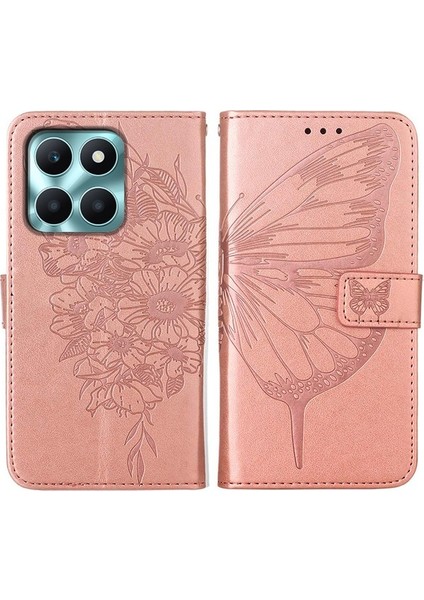 Honor X6A Için Kelebek Pu Deri Çevirmeli Cüzdan Stand Telefon Kılıfı - Rose Gold (Yurt Dışından) fiyatları