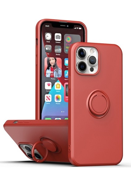 Apple iPhone 14 Pro Için Ince Silikon Yüzük Stand Telefon Kılıfı - Yeşil (Yurt Dışından)