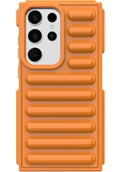 Kapsül Serisi Samsung Galaxy S24 Ultra Tpu Kılıf Anti-Damla Nervürlü Arka Kapak-Turuncu (Yurt Dışından)