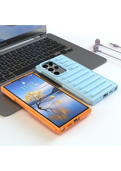 Kapsül Serisi Samsung Galaxy S24 Ultra Tpu Kılıf Anti-Damla Nervürlü Arka Kapak-Turuncu (Yurt Dışından)