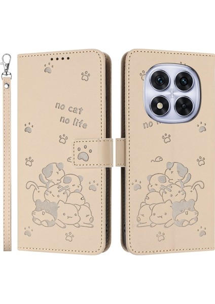 Xiaomi Redmi Note 14 Pro 5g-Note 14 Pro+ 5g Kılıf Askılı Kediler Baskı Deri Cüzdan Telefon Kapağı-Mor (Yurt Dışından)