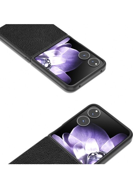 Anti-Düşen Telefon Kılıfı Için Xiaomi Mix Flip 5g Kılıf Litchi Doku Hakiki Inek Deri + Pc Telefon Kapağı-Siyah (Yurt Dışından) fiyatları