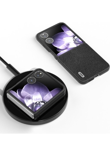 Anti-Düşen Telefon Kılıfı Için Xiaomi Mix Flip 5g Kılıf Litchi Doku Hakiki Inek Deri + Pc Telefon Kapağı-Siyah (Yurt Dışından) fırsatları