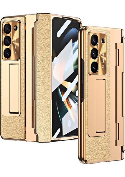 Samsung Galaxy Z Fold5 5g Stand Telefon Kılıfı Pu Deri+Pc Şok Geçirmez Koruyucu Kapak Temperli Cam Film ile (Yurt Dışından) fiyatları