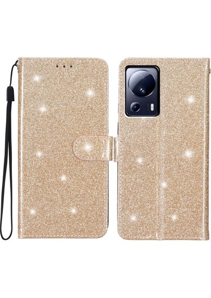 Xiaomi 13 /civi 2 5g Glittery Pu Deri Telefon Kılıf Cüzdan Standı Shock Shock Kapak Blak (Yurt Dışından)