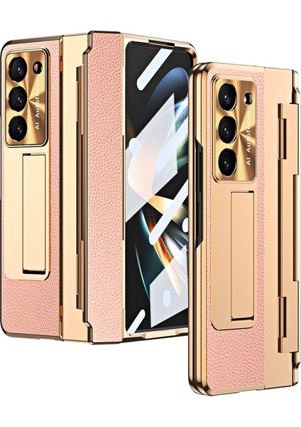 Samsung Galaxy Z Fold5 5g Stand Telefon Kılıfı Pu Deri+Pc Şok Geçirmez Koruyucu Kapak Temperli Cam Film ile (Yurt Dışından)